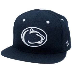 navy flat brim hat with stitched Penn State Athletic Logo
